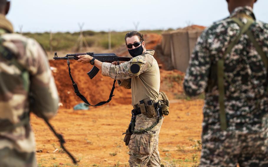 U.S. forces host a range day with the Somali Danab Brigade in Somalia in 2021. The push to get U.S. troops back into Somalia was based in part on an inflated threat assessment about the danger from al-Shabab militants, according to an International Crisis Group report released this week. 