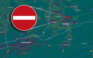 A map showing a road closure.