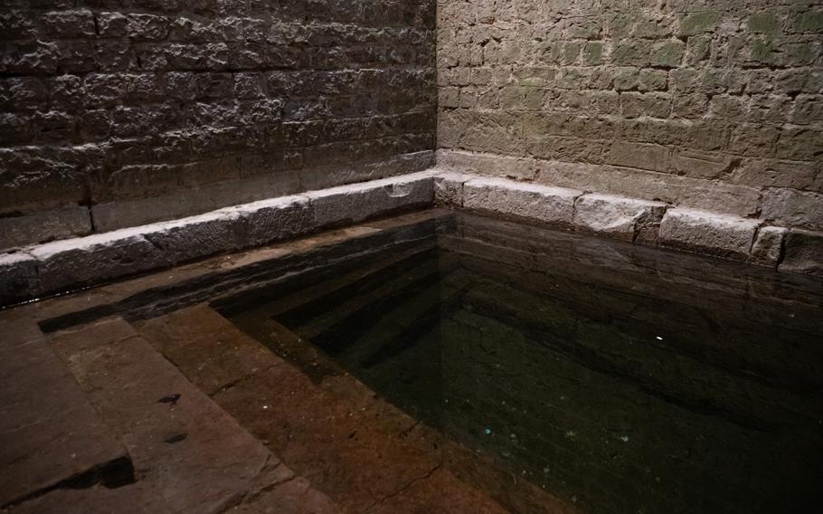 Groundwater and rainwater are collected in the basin of the mikvah in Speyer, Germany, where during the Middle Ages, men and women used the ritual bath. 