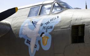 Crew members painted the Douglas A-20 Havoc bomber Hell’N Pelican II with an image of a pelican carrying a bomb. 