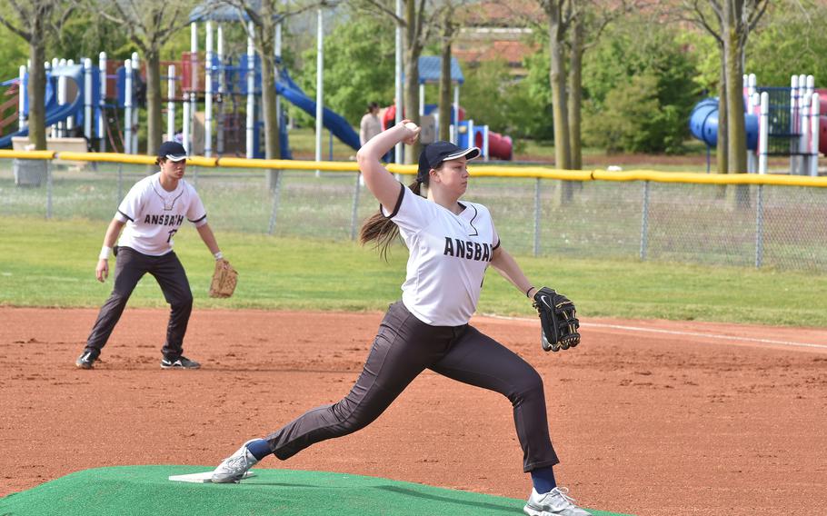 Ansbach's Kennedy Lange started Friday's game on the mound and first baseman Jayden Murray also got a chance to pitch in the Cougars' game against the Aviano Saints.
