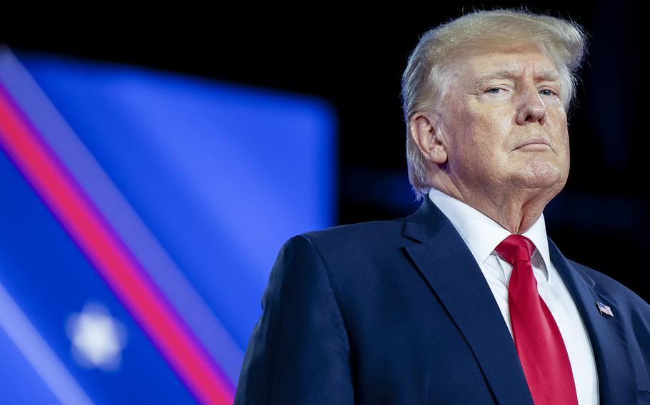 Former President Donald Trump prepares to speak at the Conservative Political Action Conference held at the Hilton Anatole on Aug. 6, 2022, in Dallas. 