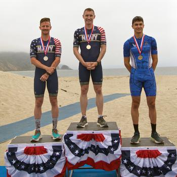 From left to right: Navy Petty Officer 2nd Class Kyle Warrick of NB San Diego; Lt. Cmdr. Kyle Hooker of the Pentagon; and Air Force 2nd Lt. Samuel Busa of NAS Pensacola, Fla.  