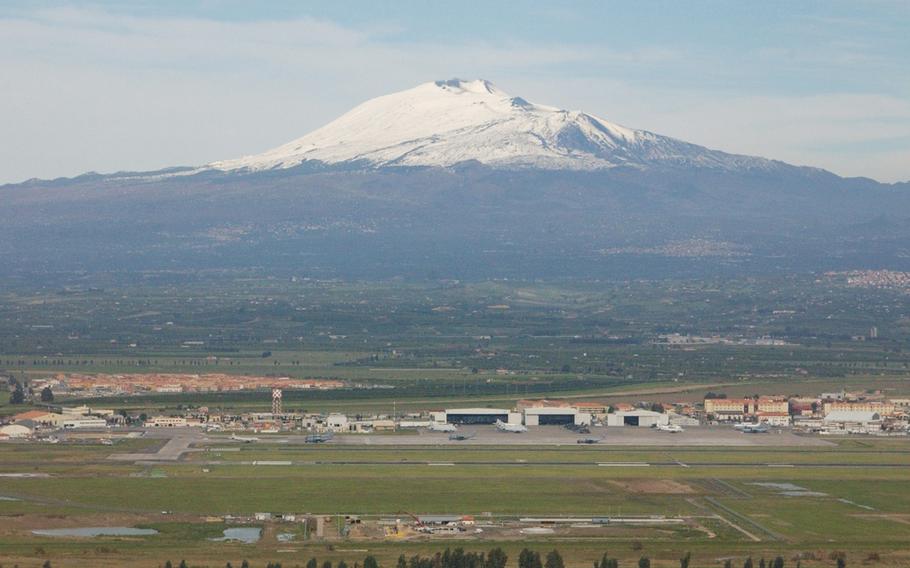 Naval Air Station Sigonella in Sicily is 12 miles from Catania Airport, which was damaged in a recent fire. Italian officials are considering a plan to let commercial flights use a base shared with NAS Sigonella as an emergency alternative. 