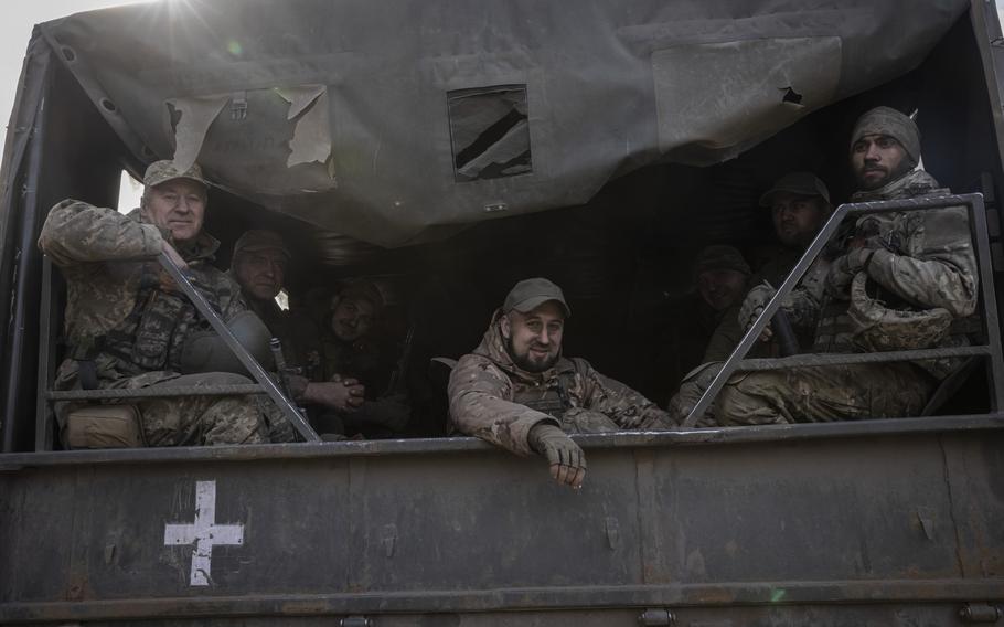 Ukraine soldiers receive a moment to rest in Chasiv Yar, in the country’s east. 