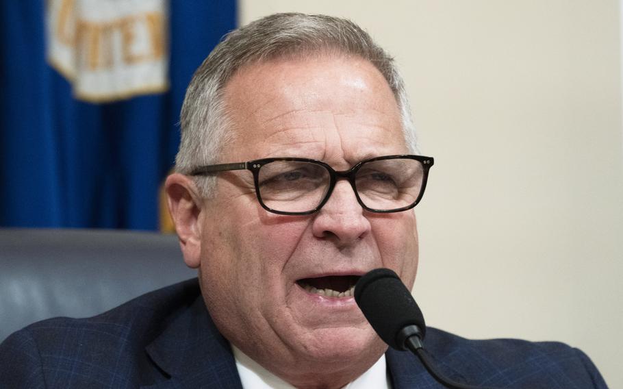 Rep. Mike Bost, R-Ill., chairman of the House Committee on Veterans’ Affairs, questions Department of Veterans Affairs Secretary Denis McDonough on Wednesday, Feb. 14, 2024, during a hearing on whether the VA ignore and perpetrate sexual harassment.