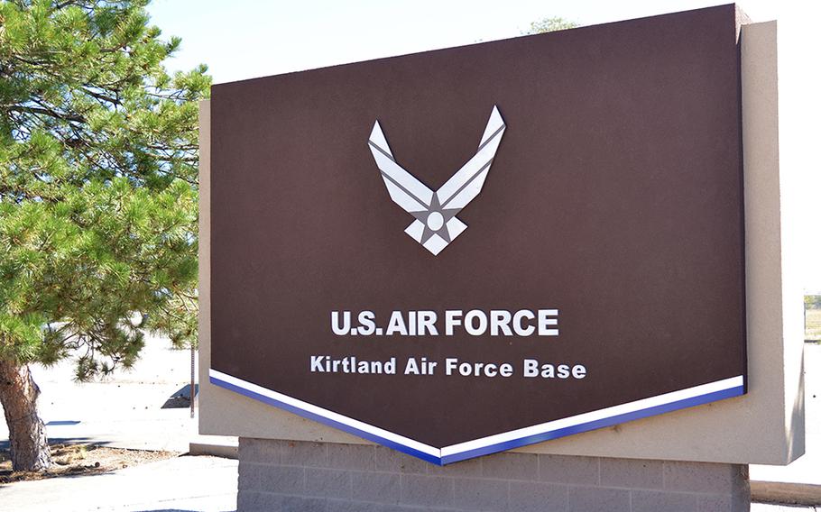 The gate at Kirtland Air Force Base, New Mexico, is shown in this undated file photo.