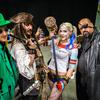 Sheffield, United Kingdom - June 12, 2016: Cosplayers dressed as 'The Riddler', 'Captain Jack Sparrow', 'Harley Quinn' and 'Nick Fury' at the Yorkshire Cosplay Convention at Sheffield Arena