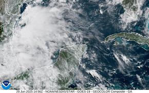 A satellite images shows clouds as a storm forms.