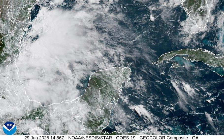 A satellite images shows clouds as a storm forms.