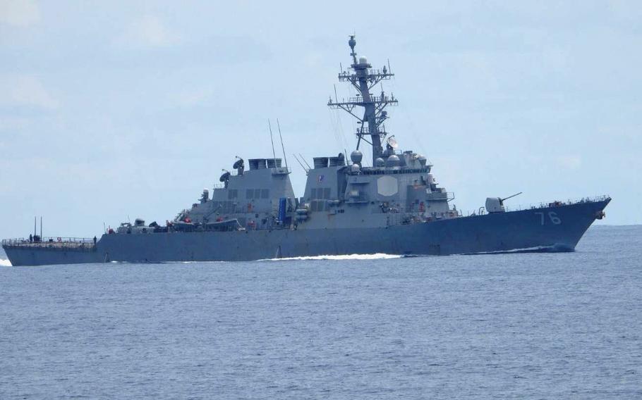 Philippine Coast Guard Commodore Jay Tarriela posted a surveillance photo  of the USS Higgins in the South China Sea, Aug. 13, 2025.