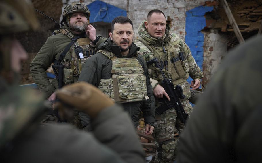 Ukraine President Volodymyr Zelenskyy visits the Zaporizhzhia region, the site of fierce battles with the Russian troops in Ukraine, Feb. 4, 2024. 