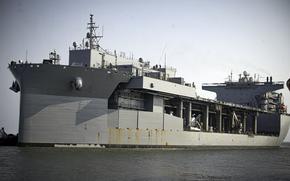 USS Hershel “Woody” Williams pulls into port at Libreville, Gabon, May 5, 2024, to support the Obangame Express exercise. The ship ran aground Thursday near Libreville and was able to break free after about four hours, with no major damage, Navy officials said.