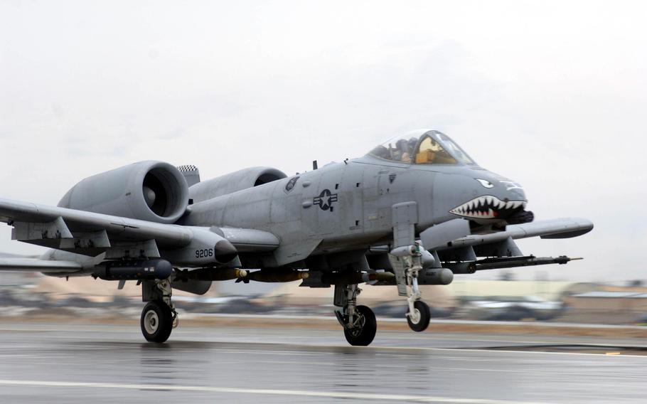 An A-10 Thunderbolt II assigned to the 455th Air Expeditionary Wing lifts off the new runway, opened Dec. 20, 2006. The runway was 2,000 feet longer than the previous runway and could support all of the aircraft in the U.S. inventory. 