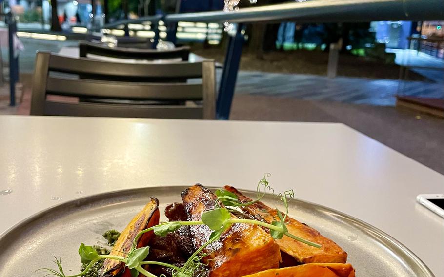 Myrtle-roasted lamb from Touch of Salt, a fine-dining restaurant near Royal Australian Air Force Base Townsville in Queensland.