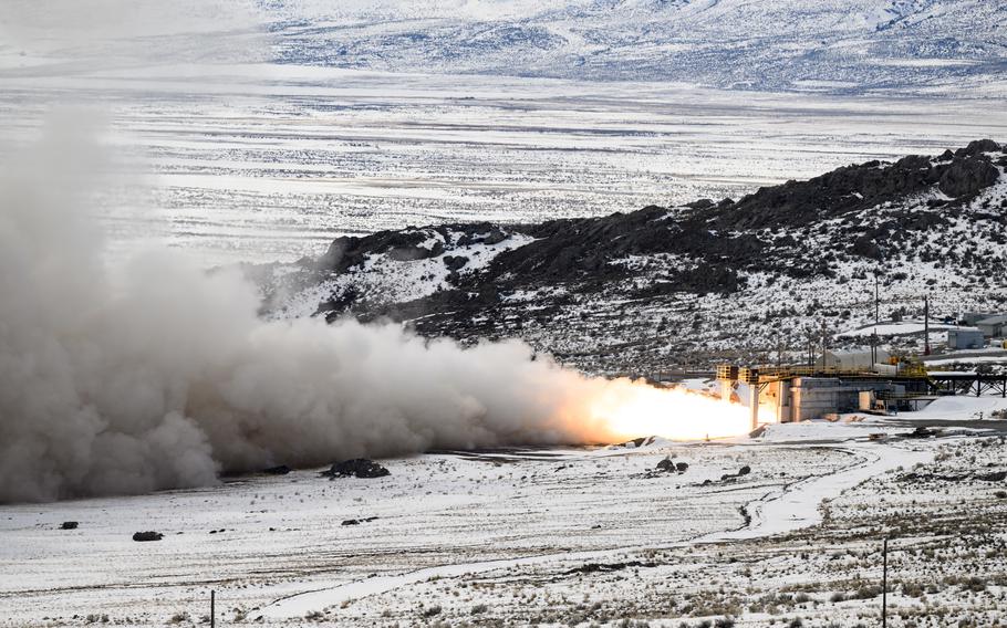 The Air Force Nuclear Weapons Center conducted its first full-scale static test fire of the LGM-35A Sentinel stage-one solid rocket motor at the Northrop Grumman test facility in Promontory, Utah, on March 2, 2023. The Air Force plans to replace the Minuteman III intercontinental ballistic missile with the next-generation Sentinel system currently in development. The Sentinel acquisition program represents the modernization of the land-based leg of the U.S. nuclear triad. 