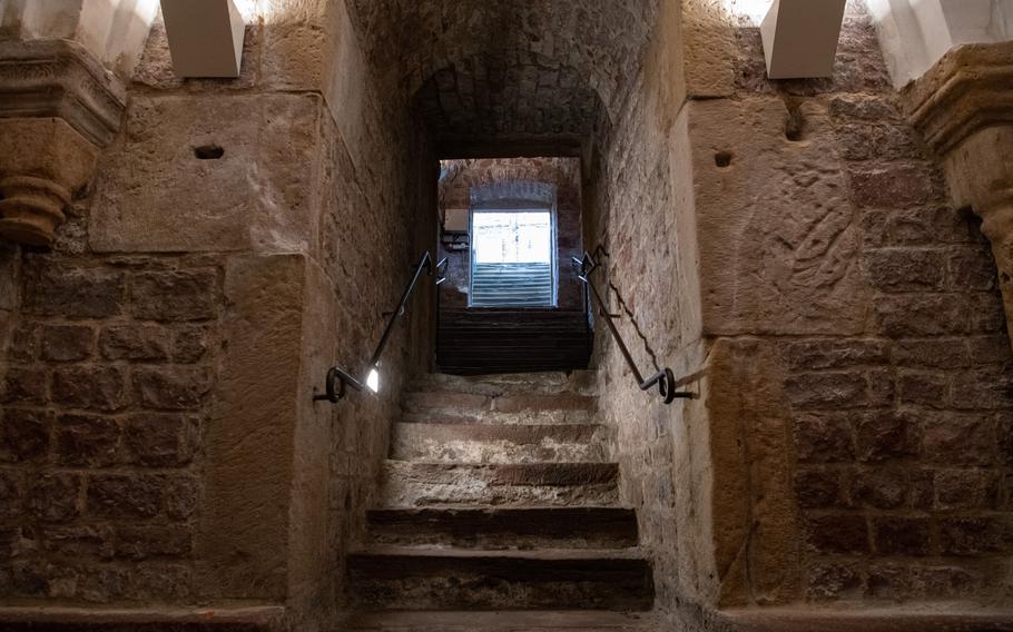 A stone staircase descends into the Jewish ritual bath, or mikvah, in Speyer, Germany. Built around 1120, the bath is the oldest of its kind in northern Europe.