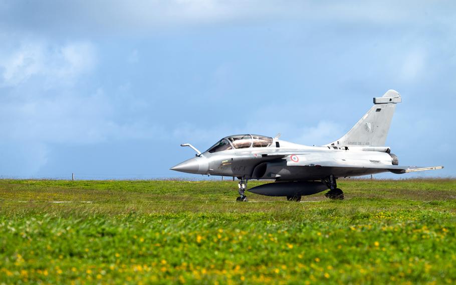 A French Rafale fighter prepares for takeoff at Andersen Air Force Base, Guam, July 5, 2023. 