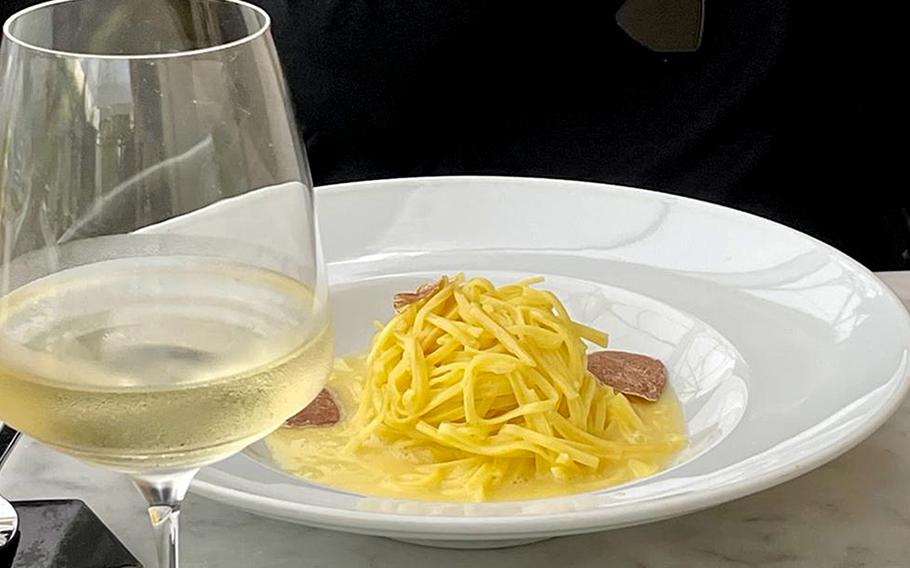 Fresh-made tagliolini with Normandy butter is among vegetarian offerings at Mood Steakhouse and Garden Bar in Salerno, Italy. White truffle can be added for an extra 12 euros per gram. 