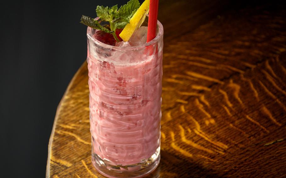 Beverage options at Benji’s Birdhouse in Ramstein-Miesenbach, Germany, include this raspberry coconut concoction with vodka.