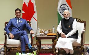 Prime Minister Justin Trudeau takes part in a bilateral meeting with Indian Prime Minister Narendra Modi during the G20 Summit in New Delhi, India on Sunday, Sept. 10, 2023. Prime Minister Justin Trudeau said that Canada wasn't looking to escalate tensions, but asked India on Tuesday, Sept. 19, to take the killing of a Sikh activist seriously after India called accusations that the Indian government may have been involved absurd.(Sean Kilpatrick/The Canadian Press via AP)