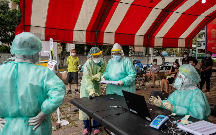 A temporary rapid COVID-19 testing site in Taipei, Taiwan's capital, on May 17. 