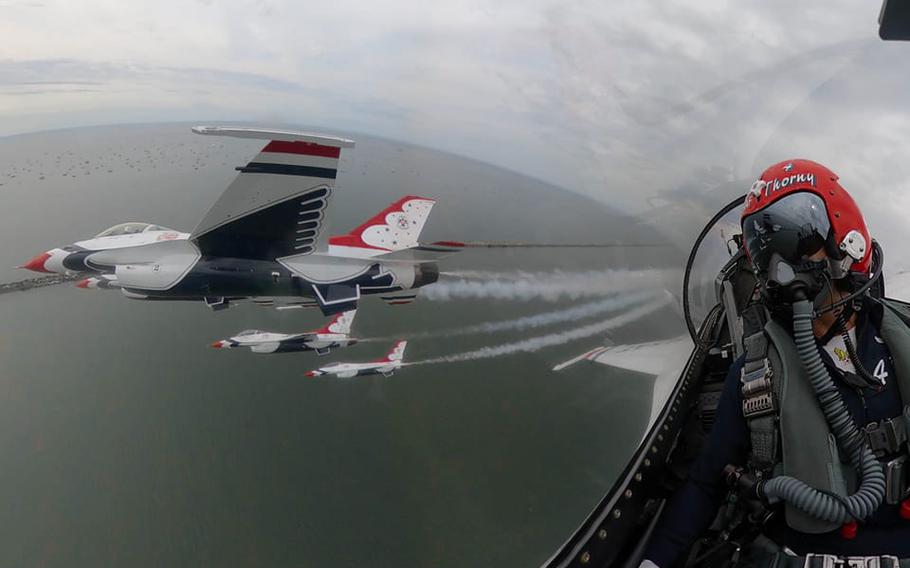 The Thunderbirds are a team of eight pilots that perform air shows across the country on a regular basis.
