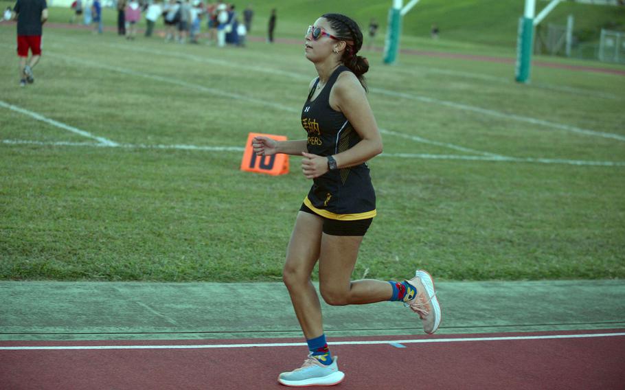 Kadena's MiaBella Gonzalez won Wednesday's Okinawa girls cross-country race in 22 minutes, 2.7 seconds.