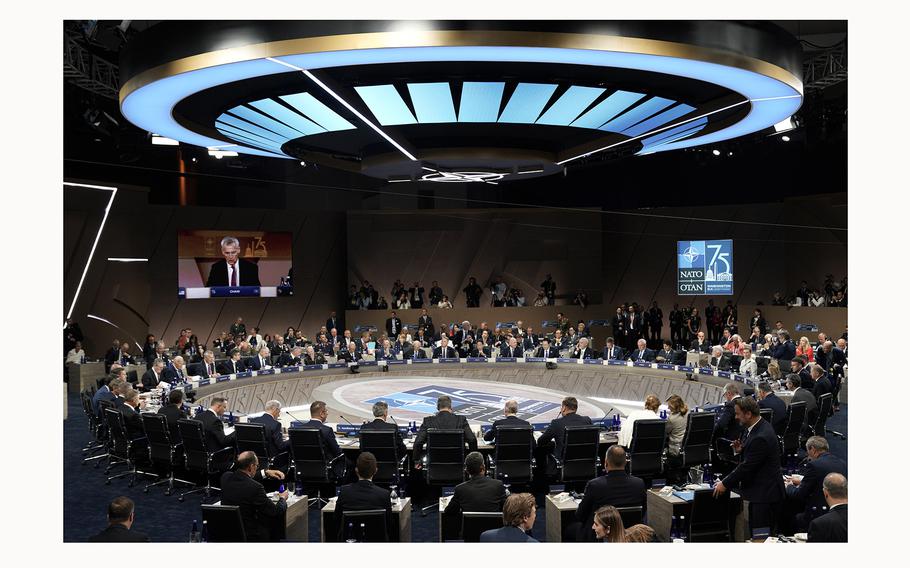 U.S. President Joe Biden and NATO Secretary-General Jens Stoltenberg participate in Working Session II of the NATO Summit in Washington, D.C., on Thursday, July 11, 2024. 
