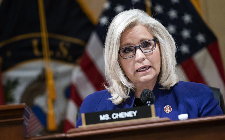 Rep. Liz Cheney, R-Wyo., speaks Oct. 19, 2021, during a meeting of the Select Committee to Investigate the Jan. 6 attack on the U.S. Capitol. 