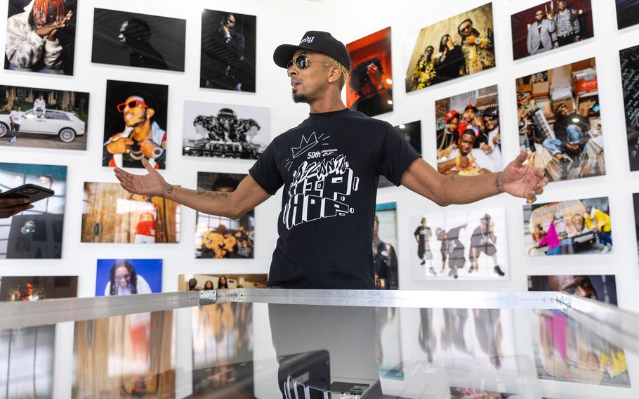 Music producer Dallas Austin gives a tour during a soft launch of a hip-hop pop-up experience at Underground Atlanta on Sept. 1 in Atlanta. Hip-hop celebrates its 50th anniversary this year. 