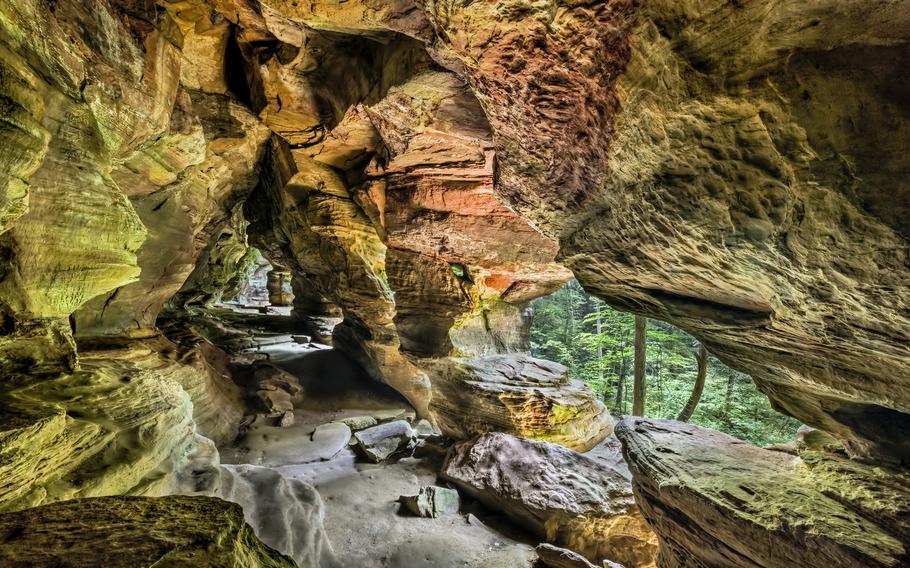 Rock House, a unique cave is located in the Hocking Hills of Ohio. 