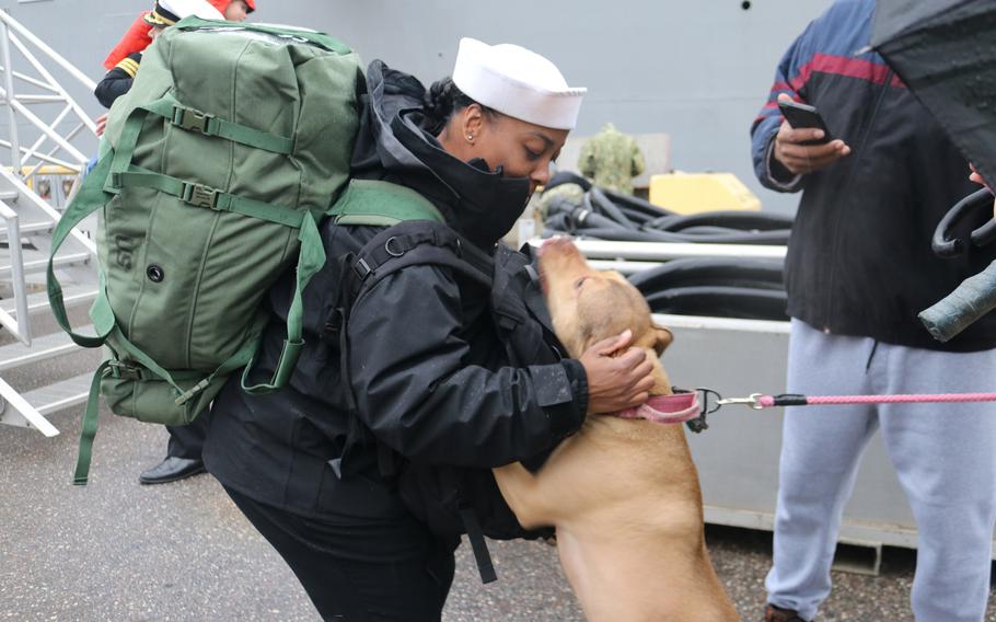 The USS Delbert D. Black and its crew returned to a warm reception from family and friends on the pier at Naval Station Mayport on Sunday, Feb. 18, 2024.