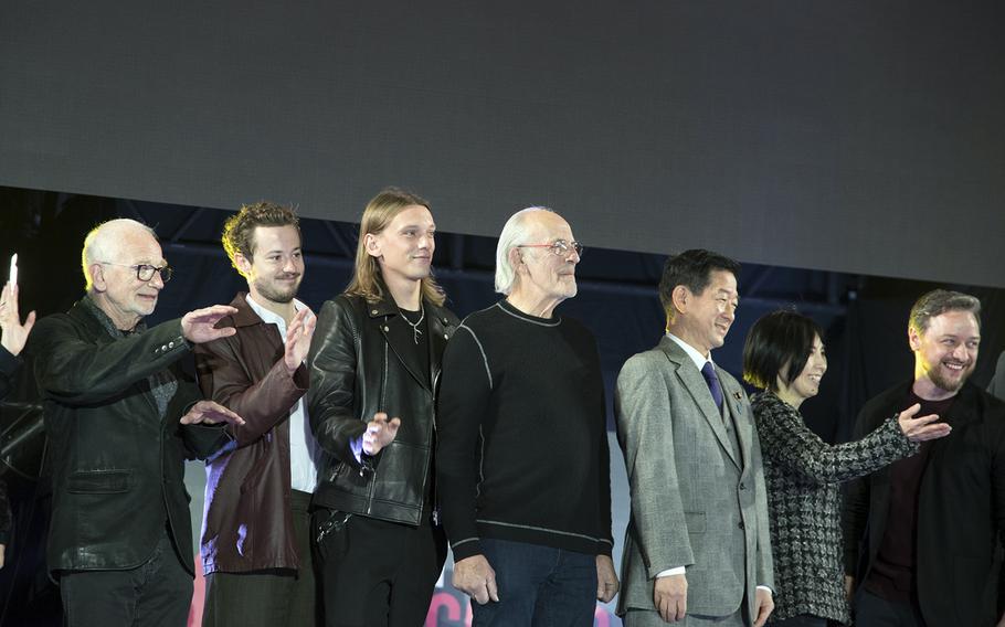 Celebrities, including Christopher Lloyd from "Back to the Future," gather for Tokyo Comic Con's opening ceremony at the Makuhari Messe convention center, Nov. 25, 2022.