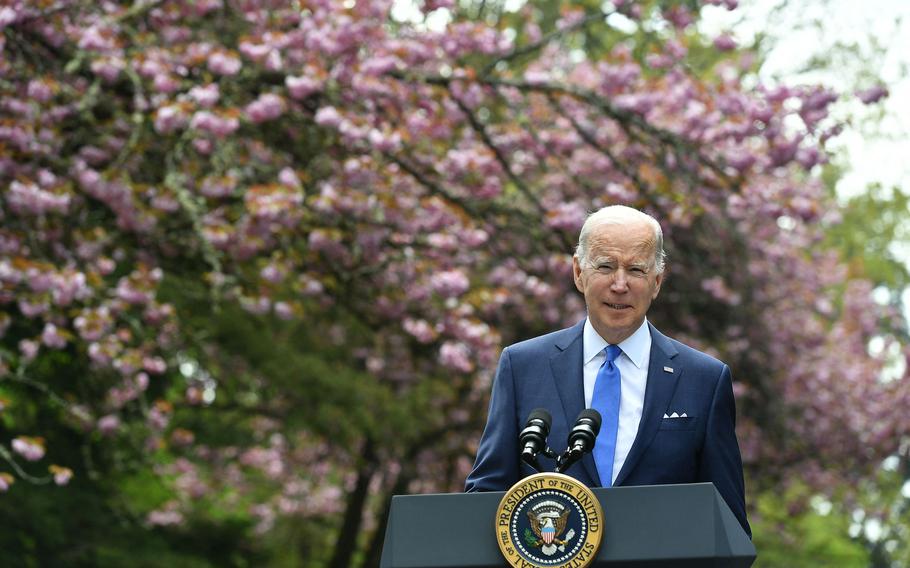 U.S. President Joe Biden speaks on Earth Day at Seward Park in Seattle on April 22, 2022. 