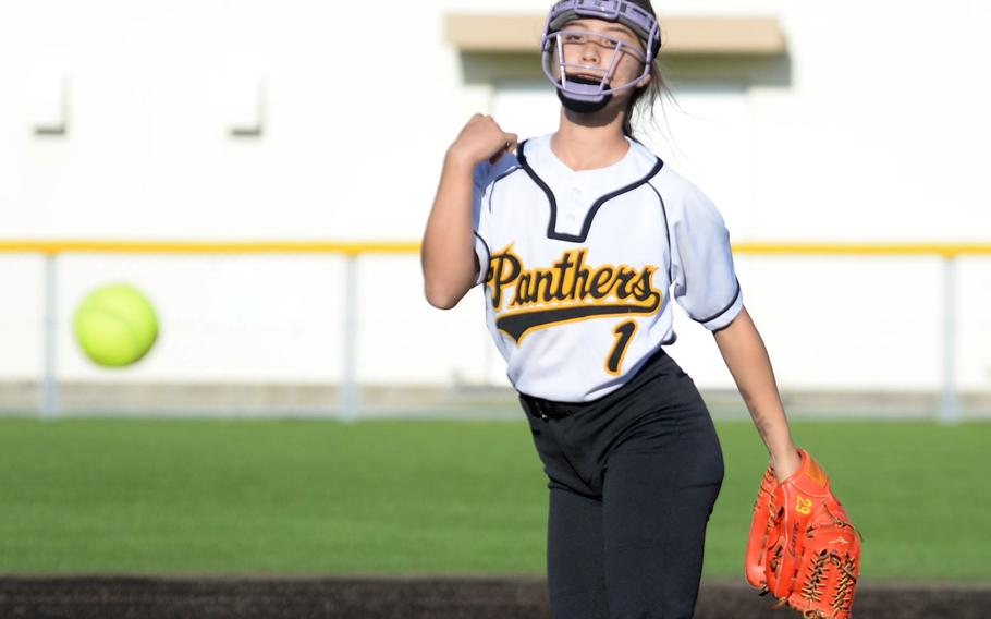 Of the 25 players who tried out for Kadena's softball team, 16 were freshmen, including new right-handed starter Julia Petruff.