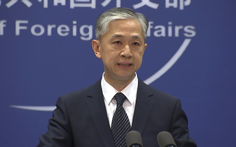 China's Foreign Ministry spokesperson Wang Wenbin speaks during the daily briefing in Beijing, June 11, 2021. China on Thursday defended its “historical rights” to virtually the entire South China Sea, following a new U.S. government report saying Beijing’s claims are almost entirely invalid. 