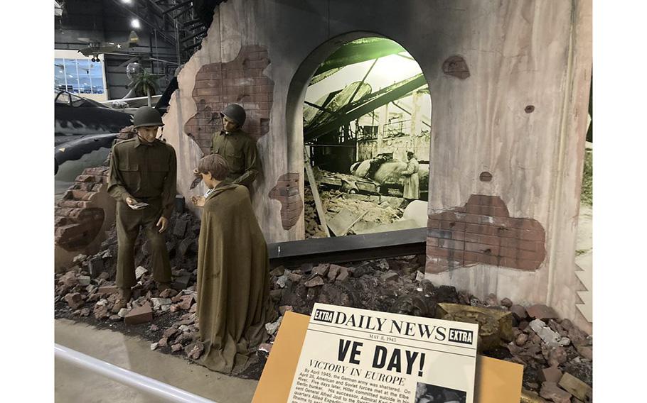 A scene depicts the end of World War II in Europe; at the National Museum of the U.S. Air Force in Dayton.