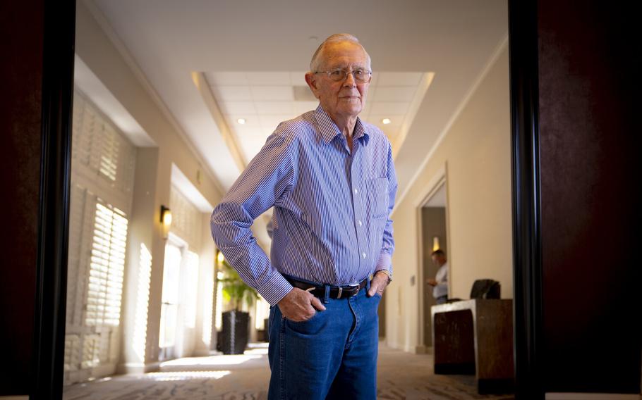 Charlie Duke the day before celebrating at a gala at the San Diego Air and Space Museum to celebrate the 50th anniversary of the Apollo 16, April 22, 2022. Duke was the command module pilot during that historic mission.