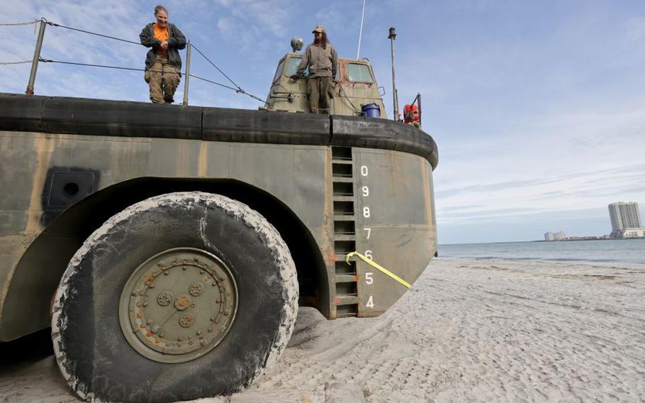 Two Vietnam-era amphibious vehicles sit on Cove beach in Brigantine, Tuesday, May 24, 2022.