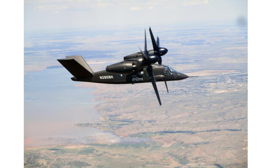An aircraft flying in the air