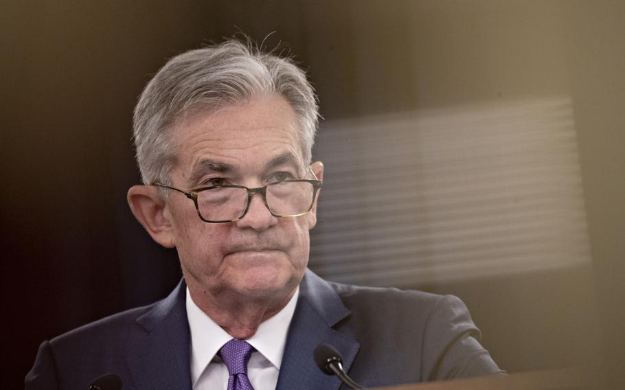 Jerome Powell, chairman of the U.S. Federal Reserve, pauses during a news conference following a Federal Open Market Committee meeting in Washington, D.C., on July 31, 2019. The Federal Reserve will this week begin a multi-month campaign to conquer inflation that could see Powell moving even more aggressively after Russia’s war on Ukraine fanned prices further.