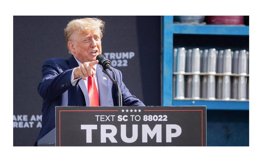 Former President Donald Trump speaks at a campaign event.