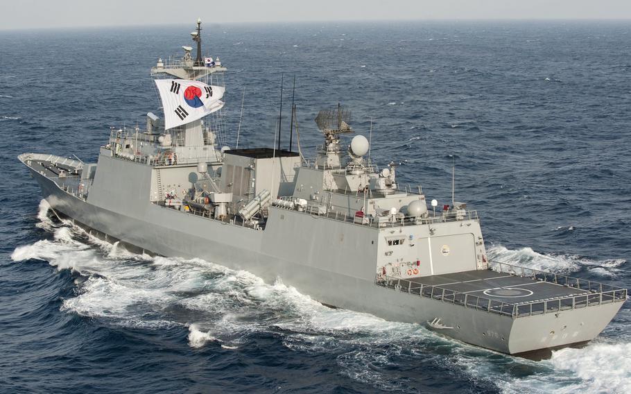 The South Korean destroyer Munmu the Great steams through the East China Sea in June 2012.