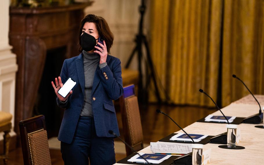 Commerce Secretary Gina Raimondo is taking a lead role in courting Republicans to get the legislation through Congress. MUST CREDIT: Washington Post photo by Demetrius Freeman