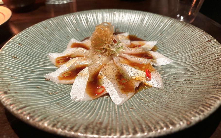 The Aubrey's yellowtail sashimi, topped with spicy ponzu, shiso and a chili, offered a refreshing bite.