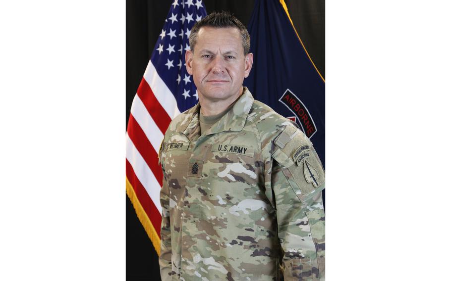 Command Sgt. Maj. Michael Weimer, pictured, will replace outgoing Sgt. Maj. of the Army Michael Grinston in August as the service’s next senior enlisted leader, Gen. James McConville, the Army’s chief of staff, announced Friday, Dec. 9, 2022.