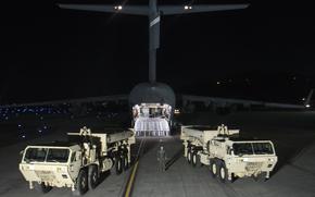 A Terminal High-Altitude Area Defense, or THAAD, system arrives in South Korea, March 6, 2017.