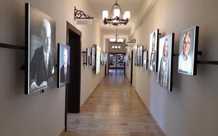 The ground floor portrait gallery at the Mark Twain Center for Transatlantic Relations features images of both well-known figures and everyday citizens whose lives intersected with Heidelberg.