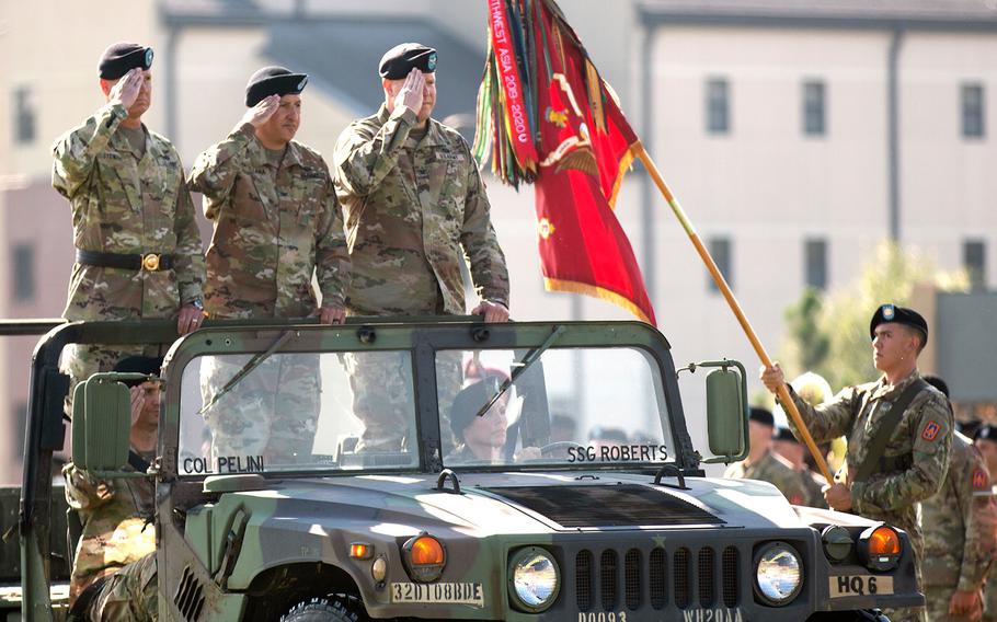 The 108th Air Defense Artillery Brigade said goodbye to outgoing commander Col. Chuck Matallana and welcomed  incoming commander Col. Marc Pelini during a ceremony at Fort Bragg, N.C., on Tuesday, July 20, 2021.